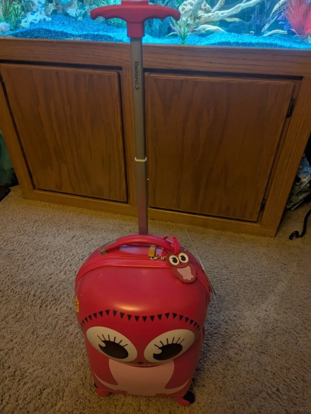 Cute childs carry-on suitcase- pink owl